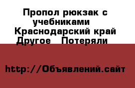 Пропол рюкзак с учебниками - Краснодарский край Другое » Потеряли   